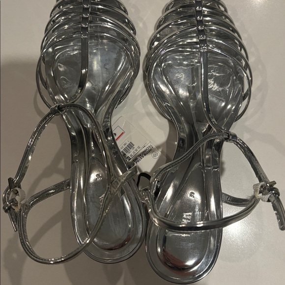 Zara Metallic Silver Strappy Sandals - Picture 6 of 7